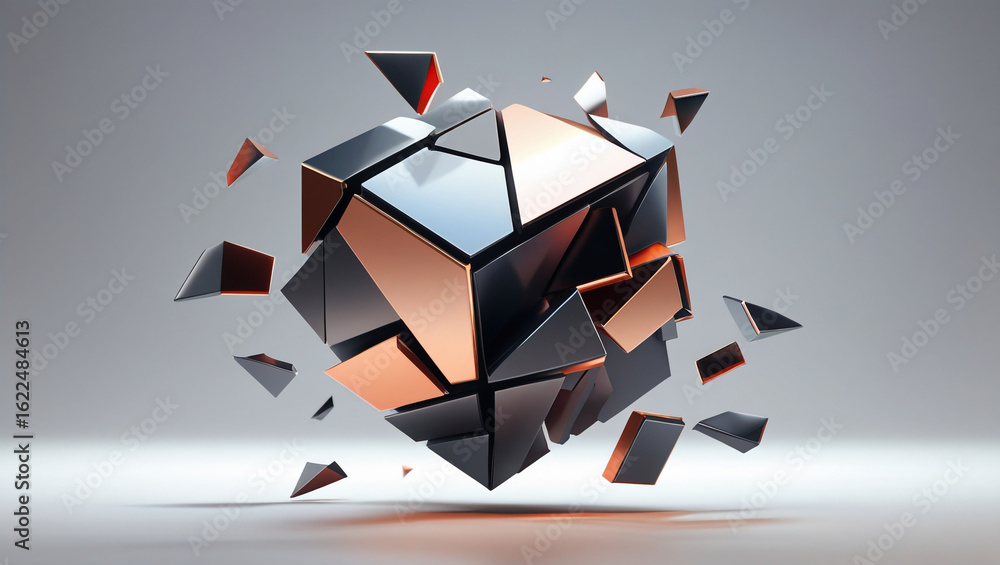 Obraz premium Abstract cube explosion shattered geometric design modern art concept render illustration background