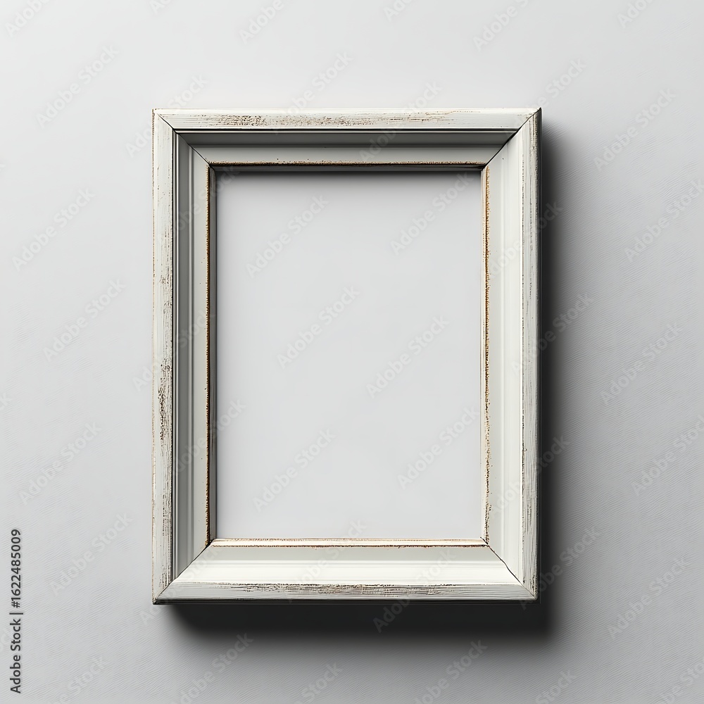 Fototapeta premium Ornate white vintage picture frame hung on a gray wall