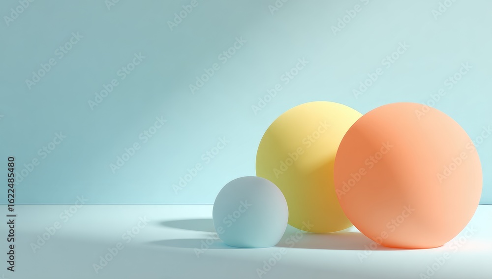 Fototapeta premium Pastel spheres on light blue background (1)