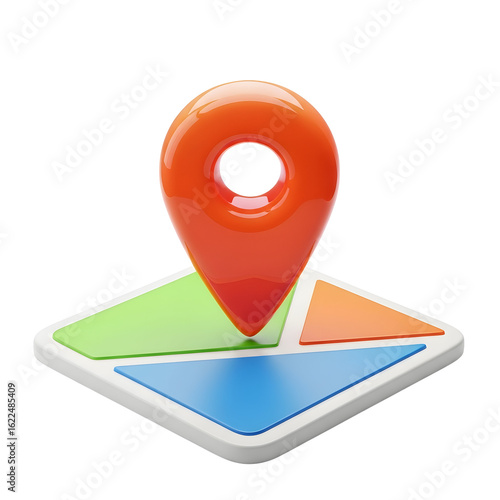 Vibrant 3D map pin signifying location discovery and travel planning, perfect for navigation apps and travel websites.