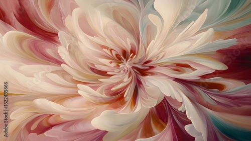 Abstract Floral Swirl Painting Pink Beige Cream
