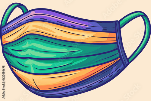Colorful Face Mask Design with Vibrant Stripes for Health Awareness, Fashion Blogs, Safety Campaigns, and Social Media Graphics  
