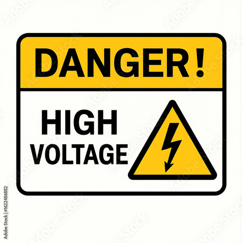 High Voltage Alert Sign, Industrial Setting, Graphic Design, Clear Messaging, Subtle Background Enhancements