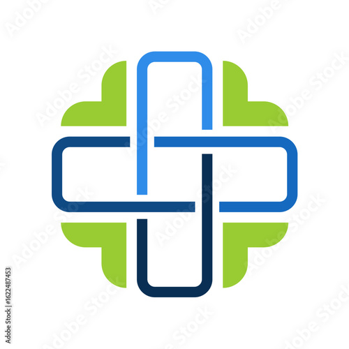 Medical cross symbol with in line art logo