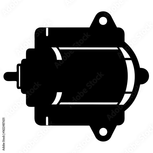 Starter motor black and white vector on white background.