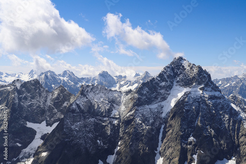 Les Deux Alpes. Mountain range of the French Alps. Snow-capped peaks. Perennial glaciers.