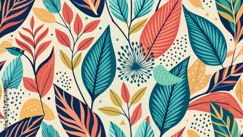 seamless pattern with leaves.leaf, wallpaper, illustration, decoration, design, floral, foliage, nature, pattern, seamless, texture, vector, plant, tree, colours, ornament, oak, textile, art, element,