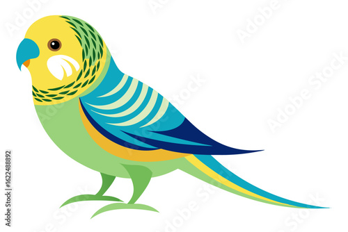 Colorful Cartoon Parakeet Bird Illustration – Blue and Yellow Budgie Clipart