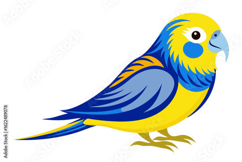 Colorful Cartoon Parakeet Bird Illustration – Blue and Yellow Budgie Clipart