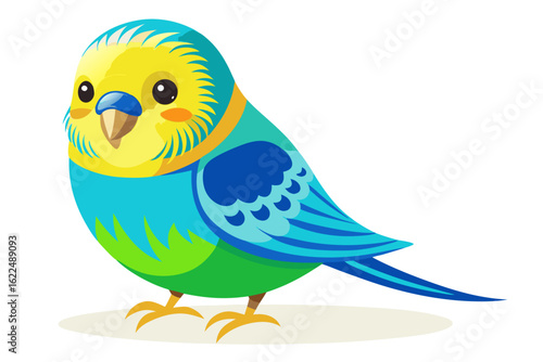 Colorful Cartoon Parakeet Bird Illustration – Blue and Yellow Budgie Clipart