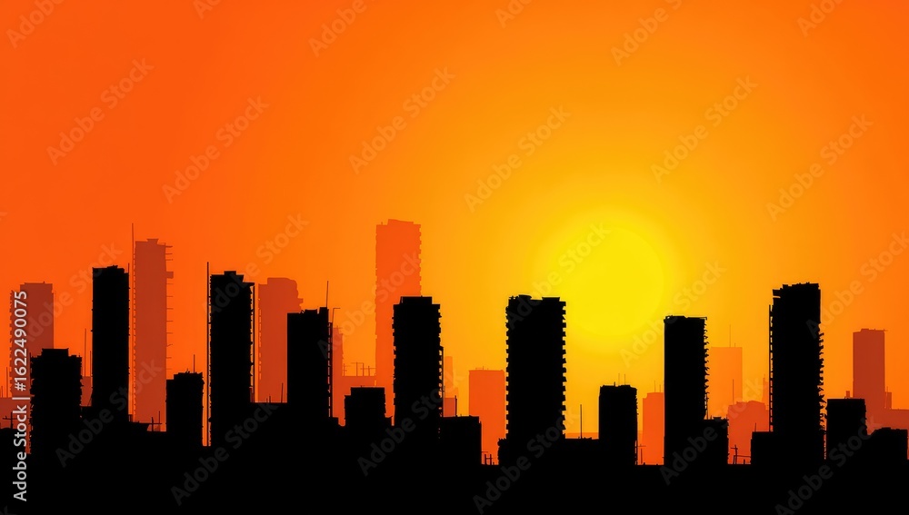 Fototapeta premium Silhouette city skyline at sunset