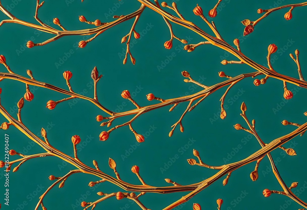 Abstract twig ornament, Scandi style seamless pattern Aerial view,  light,  nordic