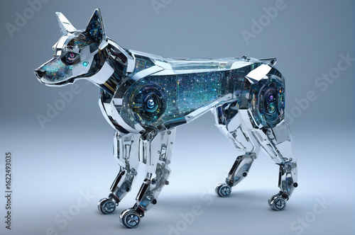 Futuristic Robotic Dog Display with Shimmering Design. Generative AI.