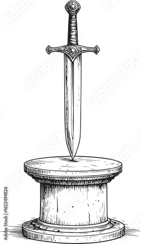 A Detailed Ink Sketch of a Legendary Sword