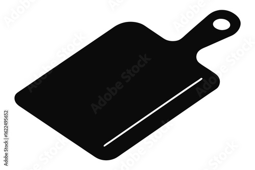 Black silhouette of a cutting board with handle and single parallel line detail