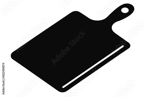 Simple Black Cutting Board with Handle and Hole, Kitchen Utensil Image