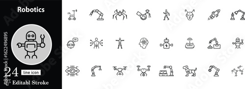 Robotics and automation vector icon set modern technology innovation and artificial intelligence elements collection represents futuristic technological advancements