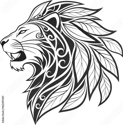 Wallpaper Mural Stylized Lion Head Vector with Leaf Mane - Aggressive Design.

 Torontodigital.ca
