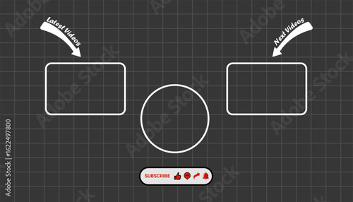 Dark Mode YouTube Outro Template with Subscribe Button and Video Placeholders for Channel End Screen