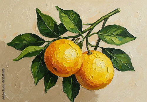 Golden Citrus Still Life: Impasto Oil Painting
