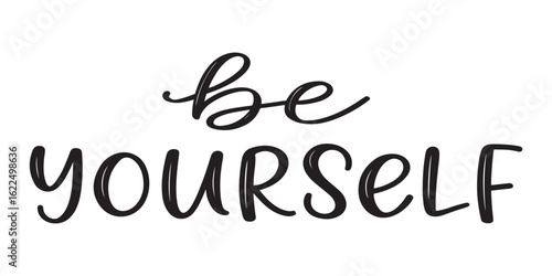 Motivational Quote Image Featuring the Text Be Yourself in Elegant Black Lettering on a White Background