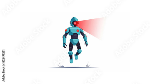 Futuristic Robot with Laser Eye: A sleek, stylized robot, emanating confidence, its red laser eye emitting a powerful beam, is captured in a modern illustration of futuristic technology.