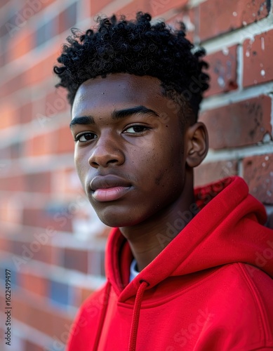 Red Hoodie and Brick Background