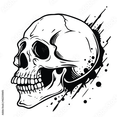 Ink brush stroke skull in minimalist style