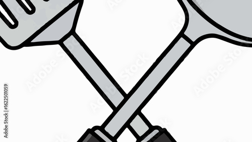 Crossed Kitchen Utensils: A modern illustration of crossed kitchen utensils on a clean background, representing culinary preparation and cooking tasks.