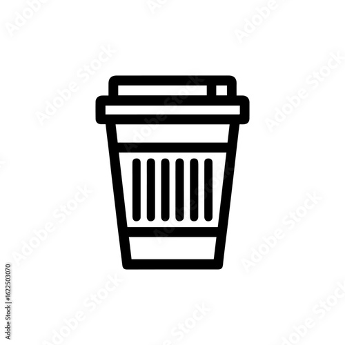 Simple Black and White Coffee Cup Icon with Detailed Vertical Lines.