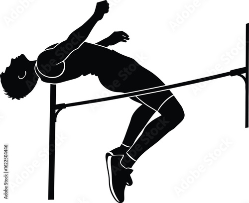 Vector art of silhouette of a high jumper in action, showcasing athleticism, skill, and determination in a competitive track and field event