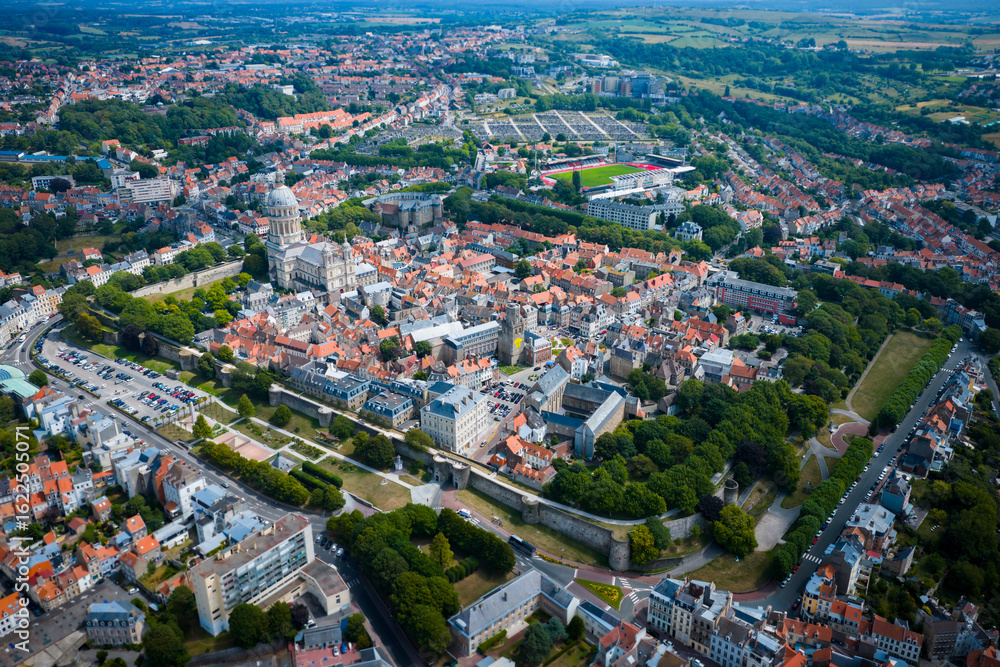 Fototapeta premium Aerial view above the french village of Boulogne-sur-Mer