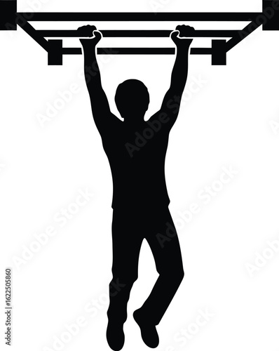 Vector art of silhouette of a man doing pullups a bar, showcasing fitness, strength, and healthy lifestyle with a focus exercise and training