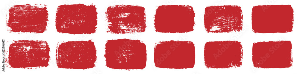 Box brush frame shape set. Text box frame rough grunge red square paint shape element. Hand drawn crayon grunge brush rectangle text border. Vector illustration