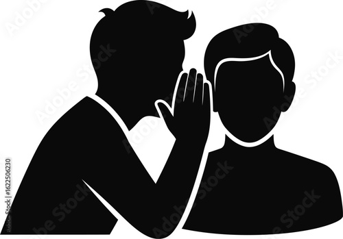Vector art of silhouette illustration of a person whispering a secret into another persons ear, conveying confidential information and private communication