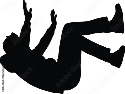 Vector art of silhouette of a man falling down, symbolizing failure, danger, and the challenges of life in a stark and impactful design