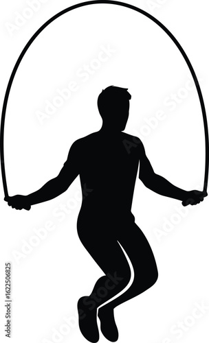 Vector art of silhouette of a man jumping rope, , representing fitness, cardio exercise, and an active lifestyle for health and well being