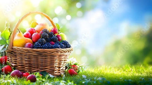Summer Fruit Basket in Sunny Garden Grass