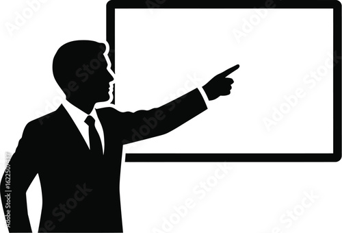 Vector art of silhouette of a teacher teaching on white board