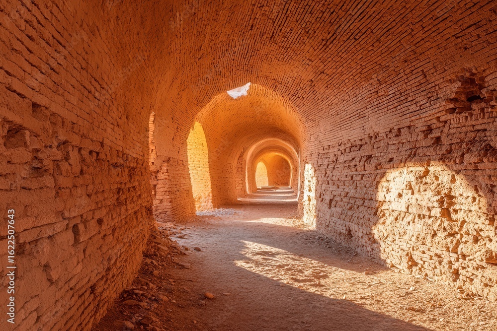 Fototapeta premium Ancient Sunlit Tunnel Passageway