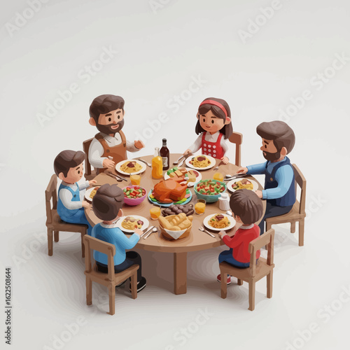 A family gathers around a round table, enjoying a festive meal together.