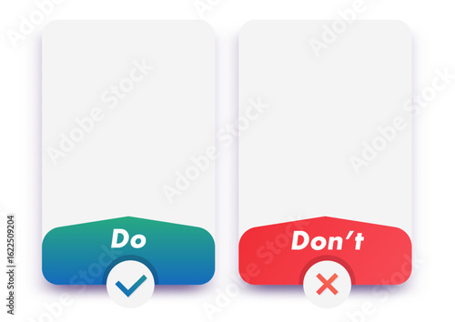 Do and dont card set trendy style on white background. Fact checking or easy compare evidence. Concept illustration Vector 10 eps