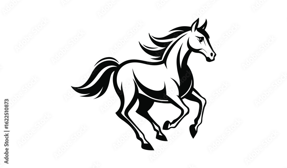Obraz premium Powerful black and white illustration of a galloping horse