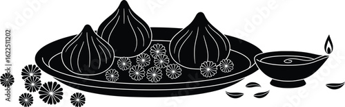 Vector Art of Ganesh Chaturthi Celebrations with Sweet Treats