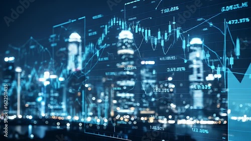Wallpaper Mural Digital stock market data overlayed on a blurred cityscape at night Torontodigital.ca