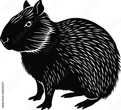 Black silhouette of a capybara with white fur detail rodent animal