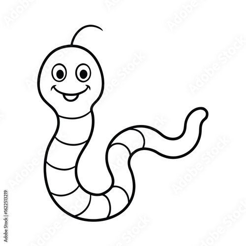Wavy cartoon worm with happy expression in bold clean outline insect character design