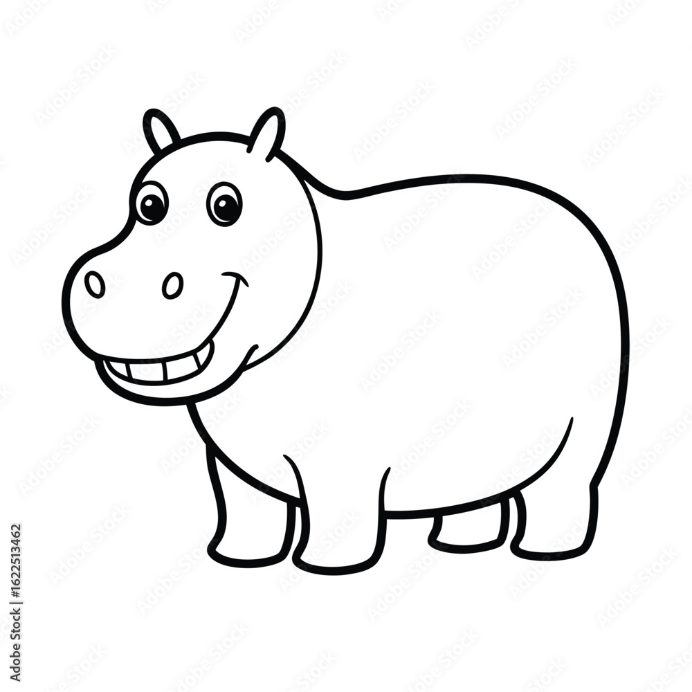 Obraz premium Cartoon hippopotamus with open mouth in fun standing pose with simple line drawing style