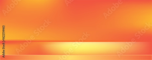 Abstract 3D autumn studio space background. Empty wall background with orange and dark brown gradients. Horizontal mockup background for seasonal product presentation. Vector illustration.