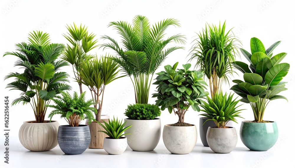 Obraz premium Collection of Potted Tropical Plants on White Background